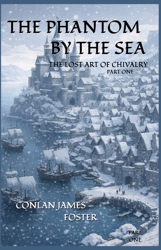 Cover of The Phantom by the Sea by Conlan James Foster: a snowy castle town and harbor